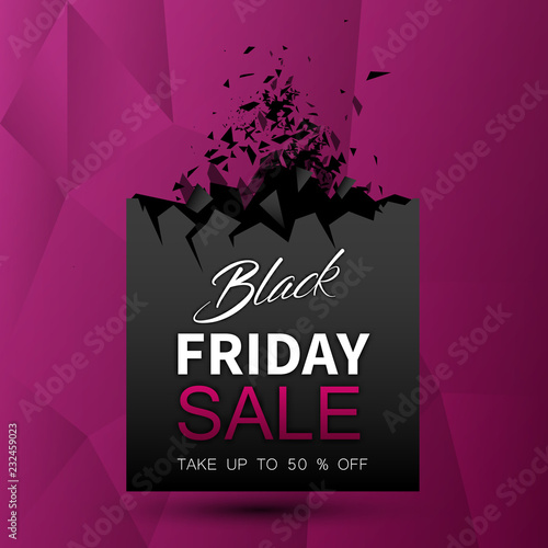 Black friday sale pink background. Up to 50 percent off.