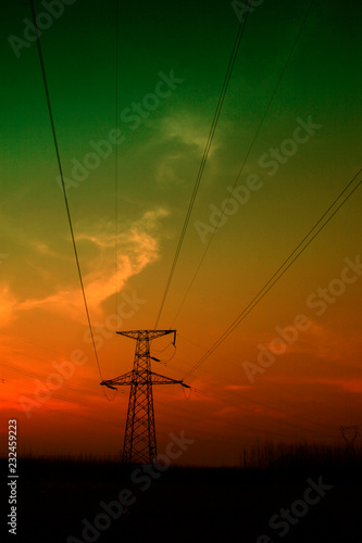 electric tower in the evening sky