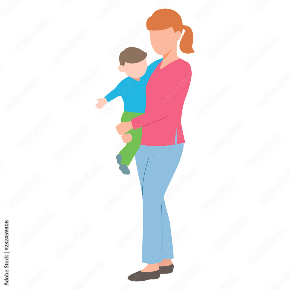 Vector young mother holding her baby