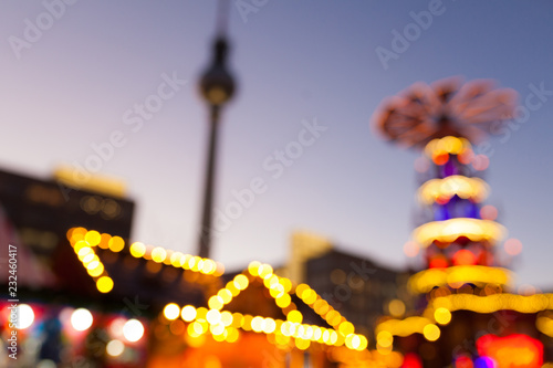 Photography Christmas market in winter season, blurred background bokeh lights from Berlin,