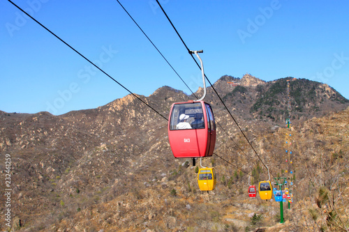 Aerial ropeway in Panshan Mountain scenic spot, ji county, tianjin, China.