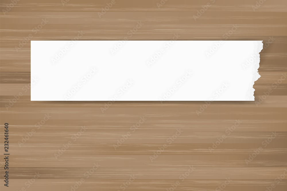 Ripped paper background on brown wood texture. Torn paper edge with area for copy space. Vector. Ripped paper background on brown wood texture. Torn paper edge with area for copy space. Vector.