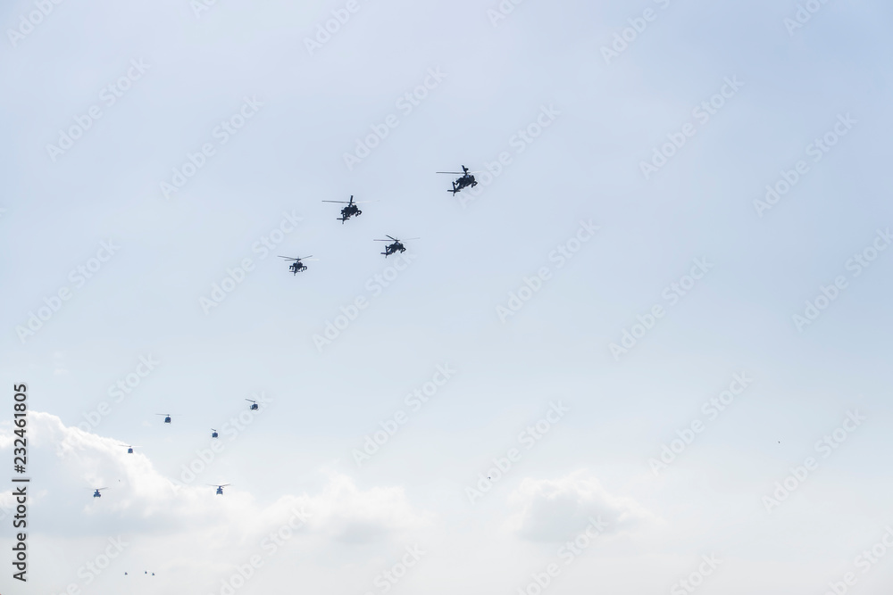 Greek Air Force helicopters flying.
Helicopters like Boeing AH-64 Apache attack, Boeing CH-47 Chinook lift and Bell utility ones at 28 October military parade. Greek Air Force helicopters flying.
Helicopters like Boeing AH-64 Apache attack, Boeing CH-47 Chinook lift and Bell utility ones at 28 October military parade.