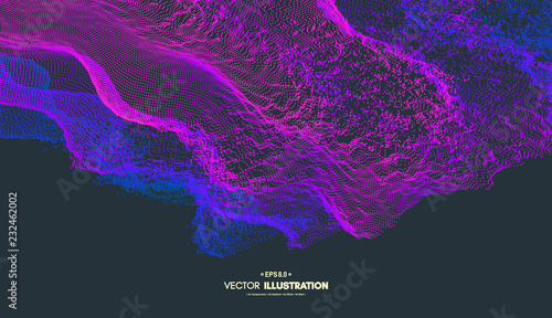 Trendy abstract background. Array with dynamic particles. Modern science or technology element. Cyberspace grid illustration. Vector composition.