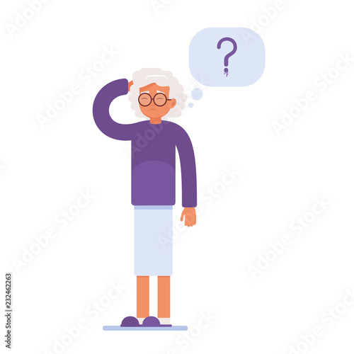 an elderly person has memory problems. a tangle of thoughts over his head. vector illustration of medical content