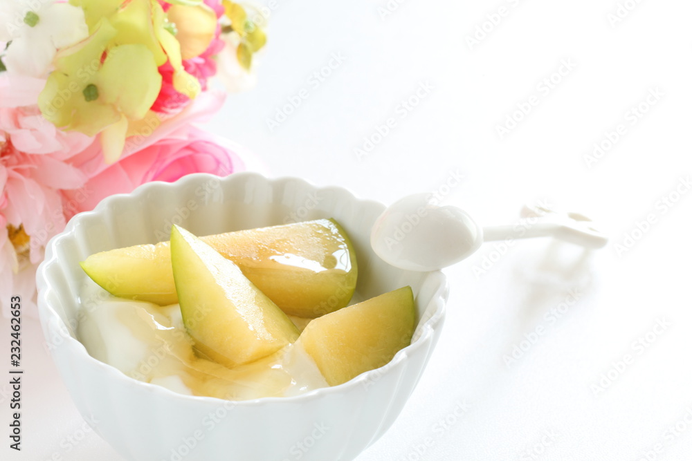 Sweetness Japanese melon and honey on yogurt Sweetness Japanese melon and honey on yogurt