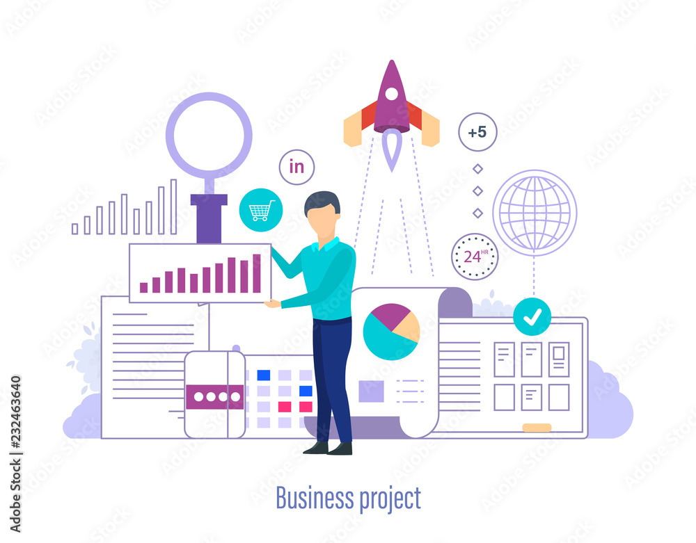 Business project. Successful startup, workflow control, time and project management. Business project. Successful startup, workflow control, time and project management.