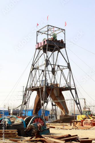 Drilling derrick in MaCheng iron mine, Luannan County, Hebei Province, China