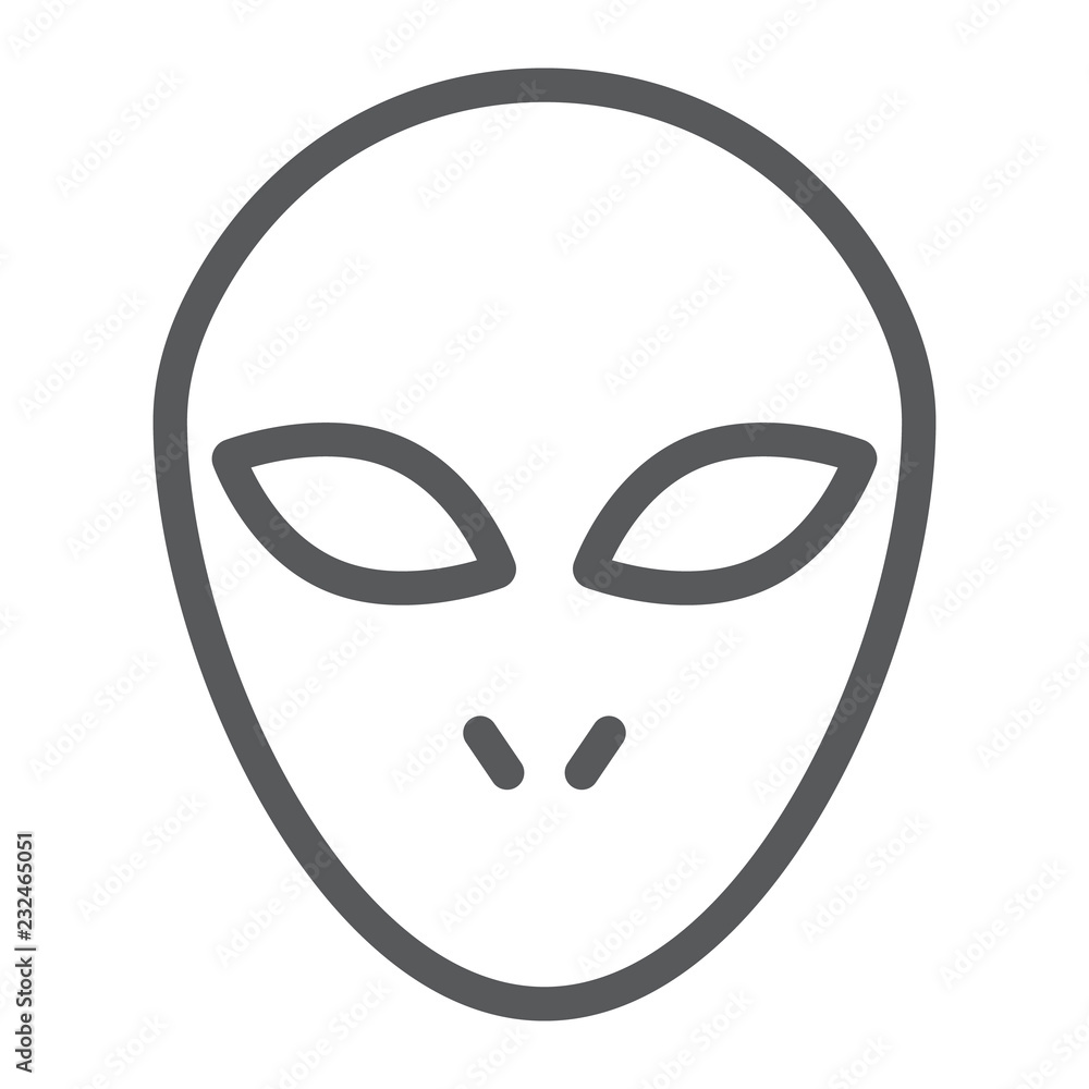 Alien line icon, space and character, humanoid sign, vector graphics, a linear pattern on a white background.