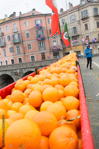 Oranges in the street of Ivrea italy