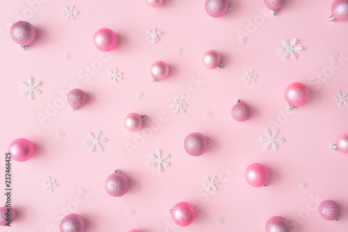 Creative Christmas flat lay design pink pastel color background composition. New Year concept.