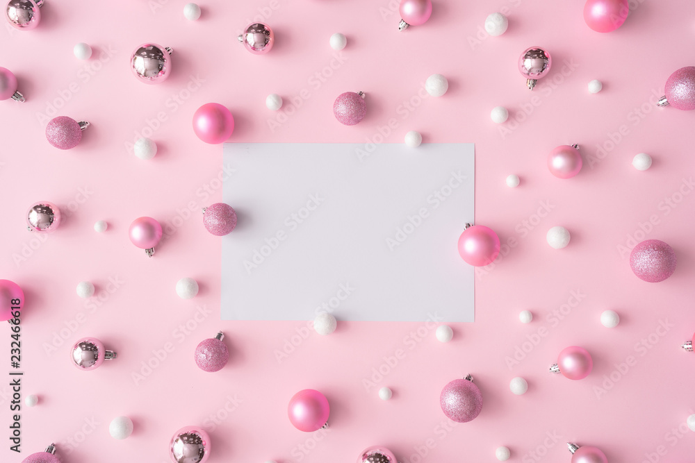 Creative Christmas flat lay design pink pastel color background composition. New Year concept.