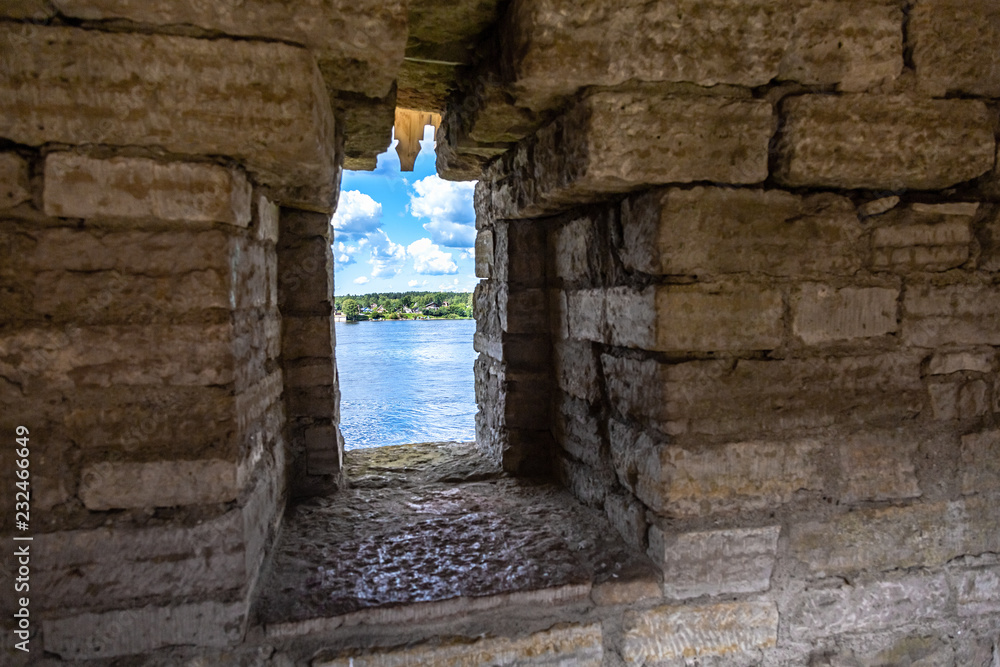 View through the window of the fortress wall of ancient Oreshek fortress