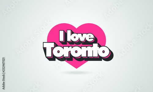 I love Toronto urbanistic inscription, Toronto travel concept illustration with red heart as the background for printing on clothes, typography and web.