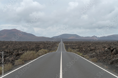 Road going through wilderness area, Lanzarote, Spain