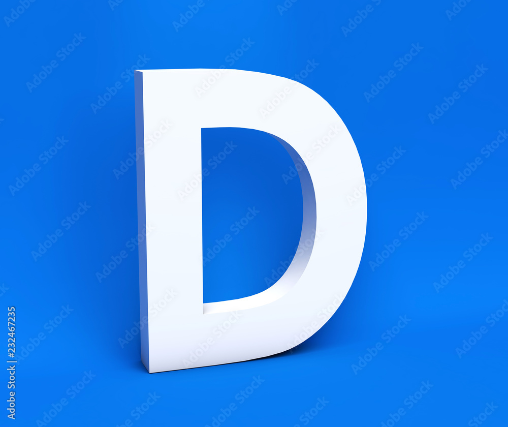 Obraz premium White symbol D on a blue background. 3D Render
