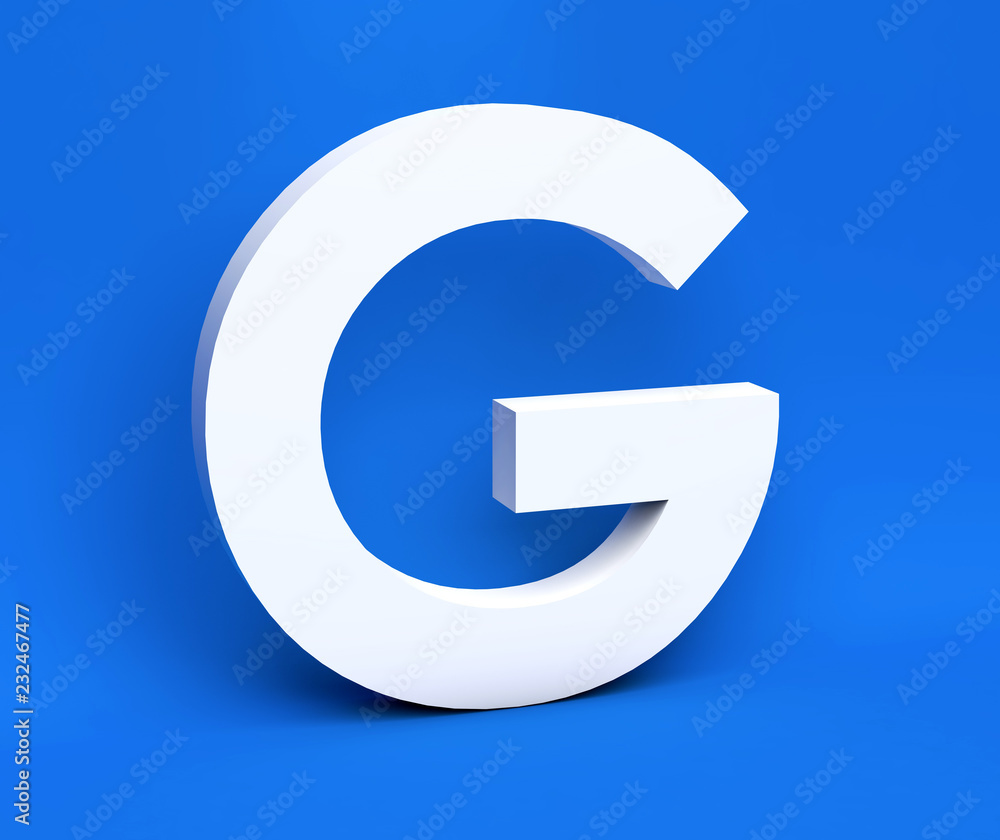 White symbol G on a blue background. 3D Render White symbol G on a blue background. 3D Render