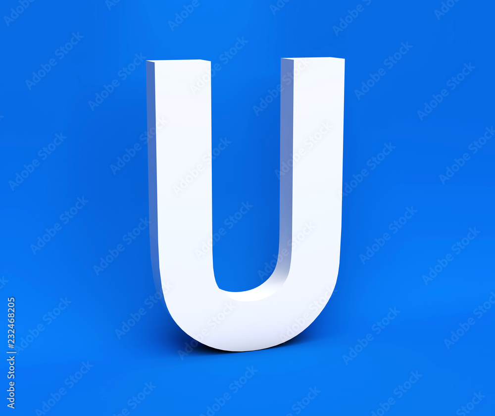 White symbol U on a blue background. 3D Render White symbol U on a blue background. 3D Render