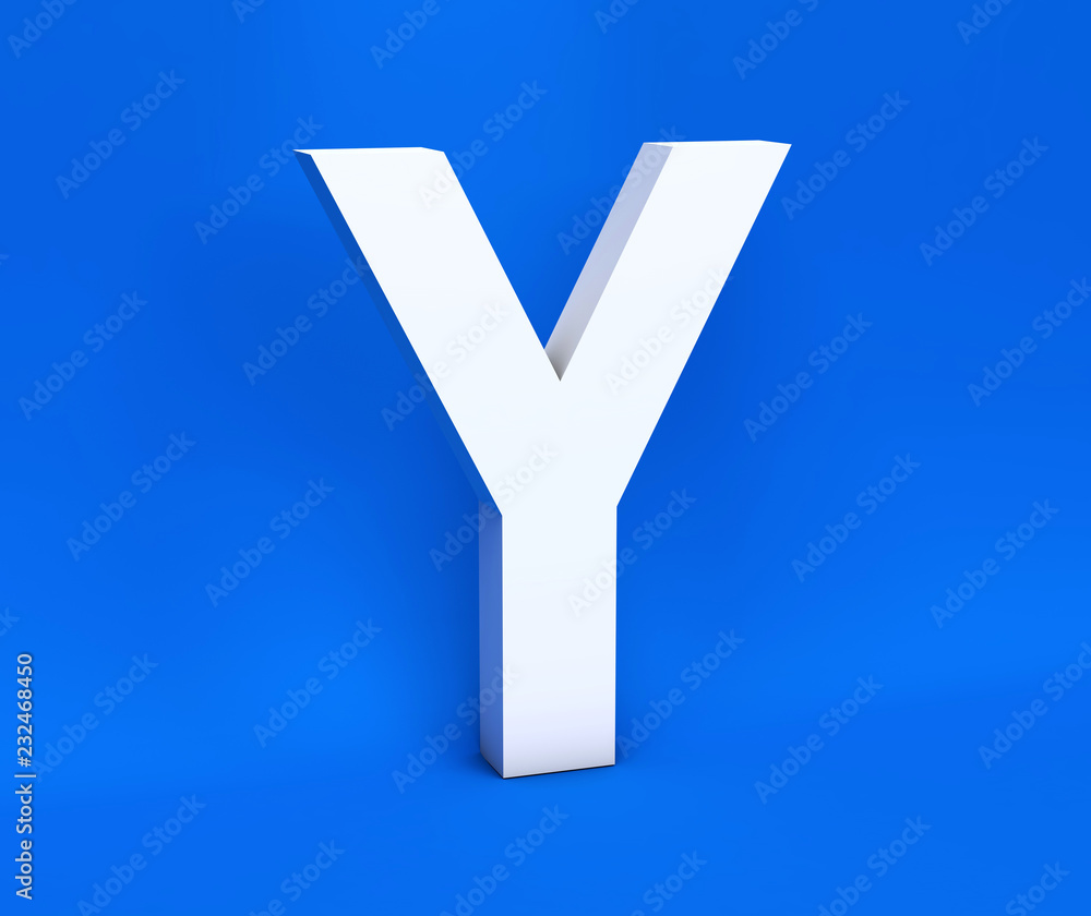 White symbol Y on a blue background. 3D Render White symbol Y on a blue background. 3D Render