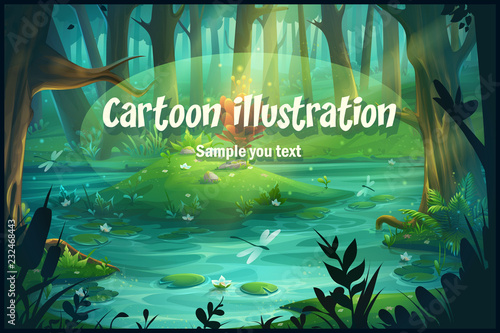 Vector cartoon illustration swamp in the forest
