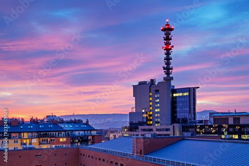 National Police Department (ORFK) in Budapest, Hungary at sundown