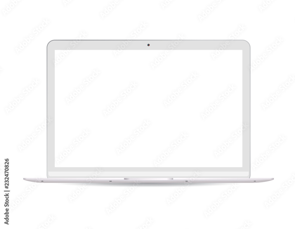 Laptop pc with white lcd screen isolated on background. Portable notebook computer realistic vector illustration. High quality modern design. Laptop pc with white lcd screen isolated on background. Portable notebook computer realistic vector illustration. High quality modern design.