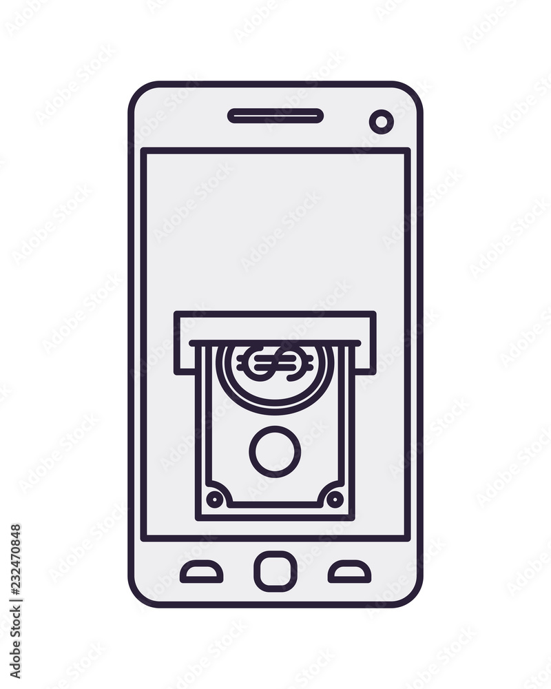 smartphone with bills isolated icon smartphone with bills isolated icon