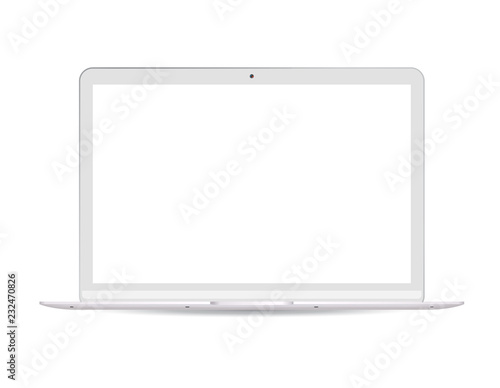 Laptop pc with white lcd screen isolated on background. Portable notebook computer realistic vector illustration. High quality modern design.