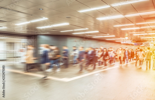 Anonymous blurred people rushing in subway train,Seoul in South Korea.. © somchairakin