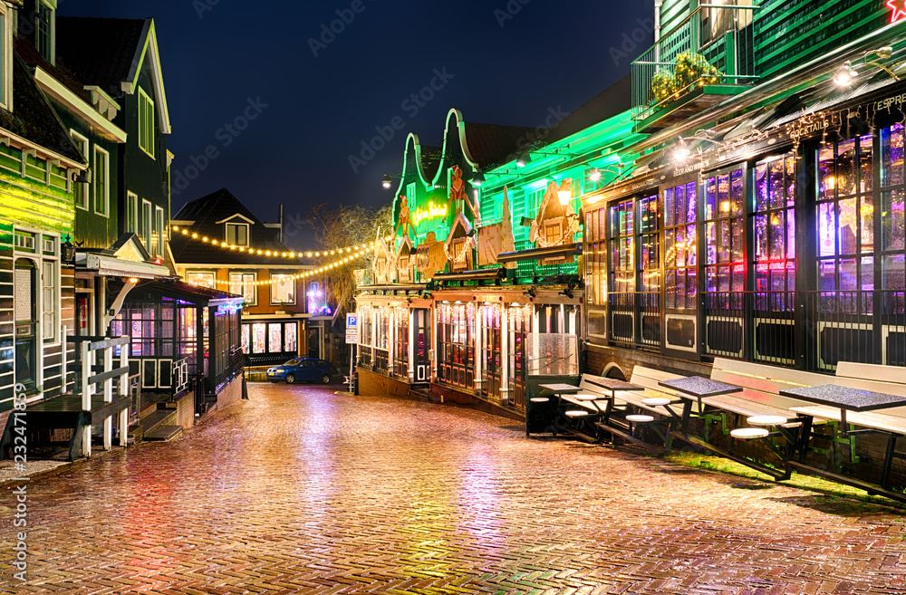 Downtown of Volendam in the Christmas night