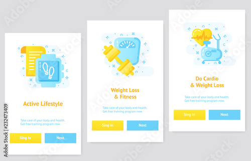 Flat design UI, UX concept weightloss app and fitness.