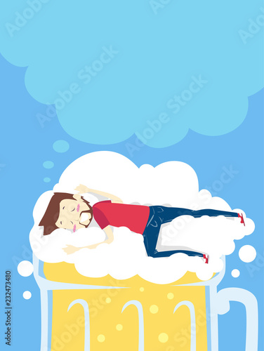 Man Drunk Beer Bubbles Sleep Dream Illustration