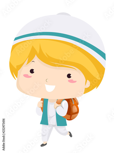Kid Boy Muslim School Illustration