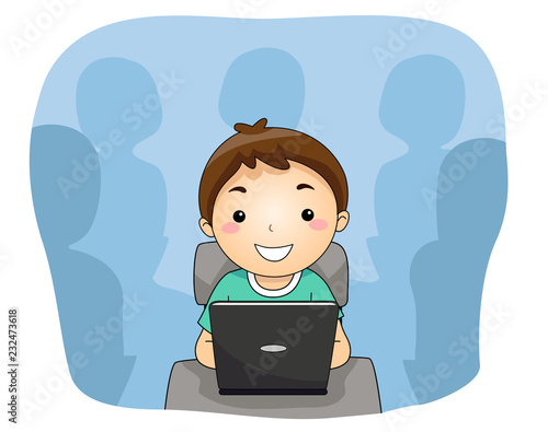 Kid Boy Laptop Class Illust...