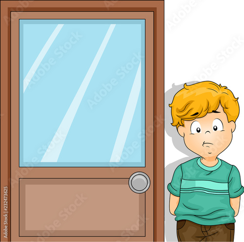 Kid Boy Outside Principal Office Illustration