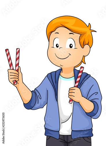 Kid Boy Straw Game Workshop Illustration