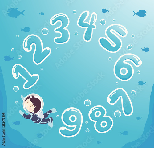 Kid Boy Numbers Underwater ...