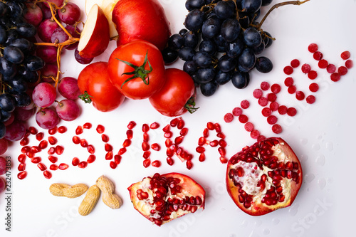 rich with resveratrol food, raw food ingredients. nutrition background, isolated on white