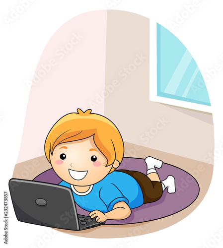 Kid Boy Laptop Floor Rug Il...