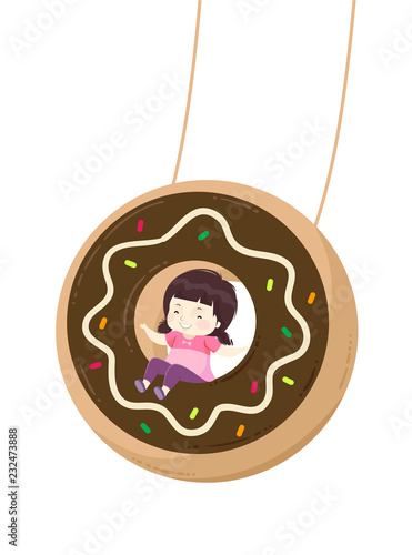 Kid Girl Donut Swing Illust...