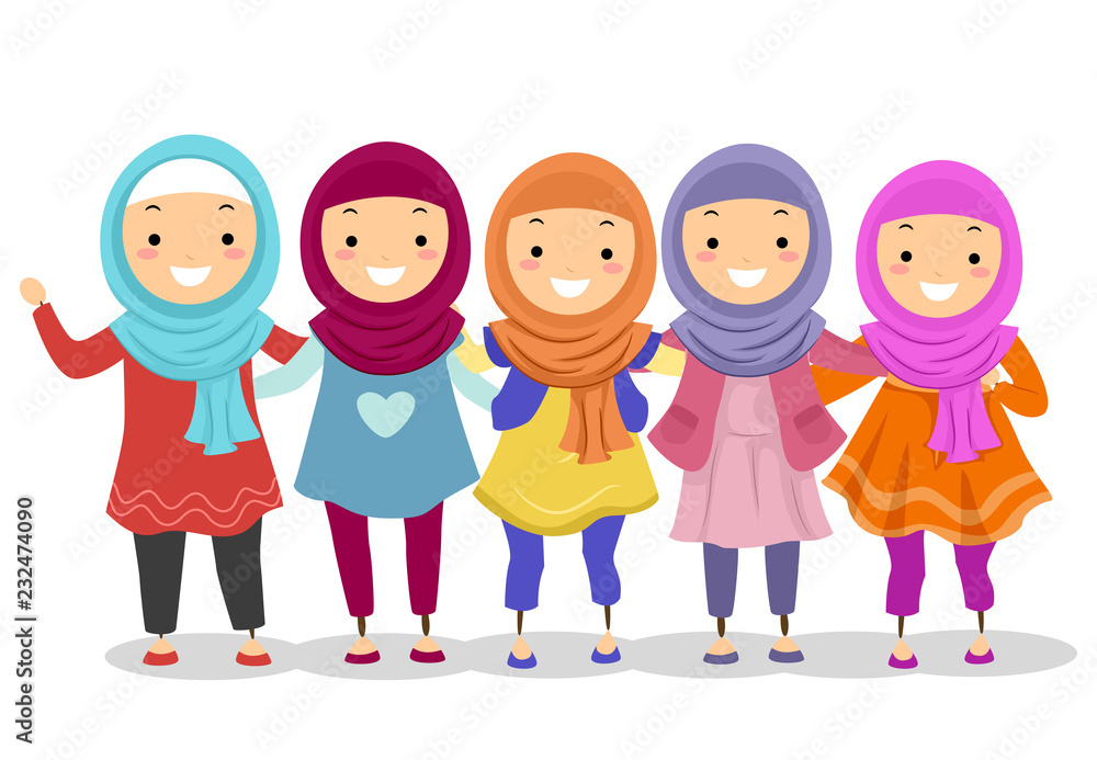 Stickman Kids Muslim Girls Illustration Stickman Kids Muslim Girls Illustration