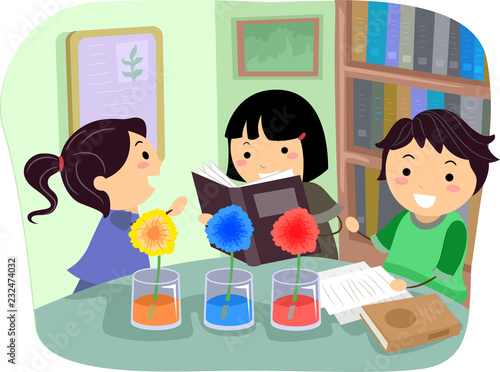 Stickman Kids Plant Absorb Color Illustration