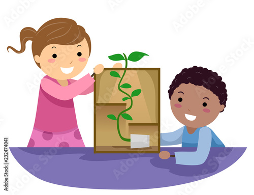 Stickman Kids Plant Follow Light Experiment