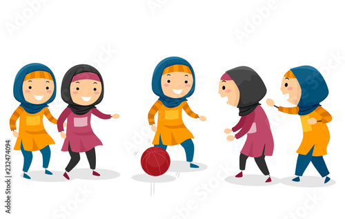 Stickman Kids Muslim Girls Basketball Game