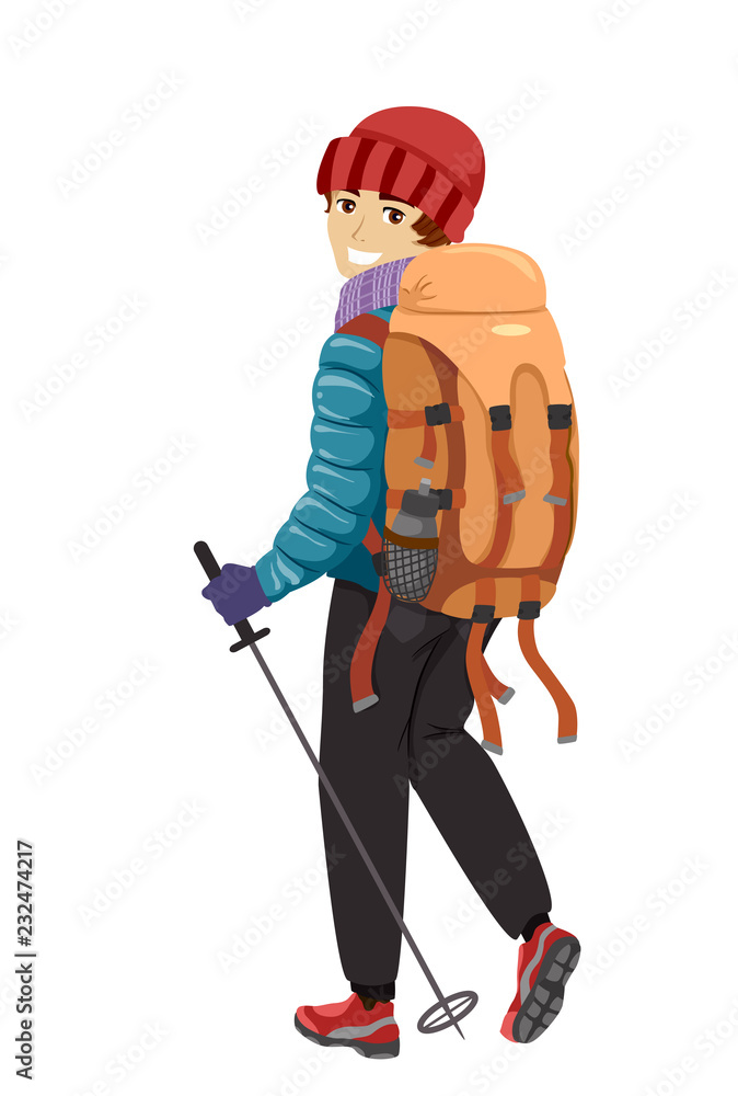 Teen Guy Winter Hike Illustration Teen Guy Winter Hike Illustration