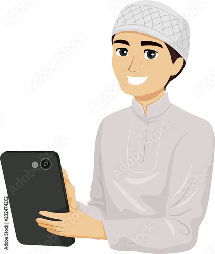 Teen Guy Muslim Tablet Illustration