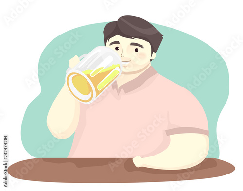 Man Fat Drink Beer Illustration