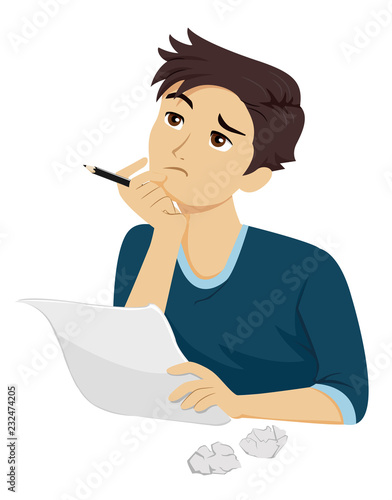 Teen Guy Think Write Illustration