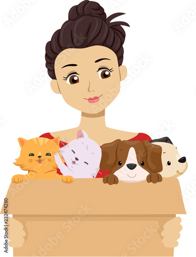 Teen Girl Volunteer Cat Dog...