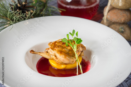 fried quail with greens and sauce